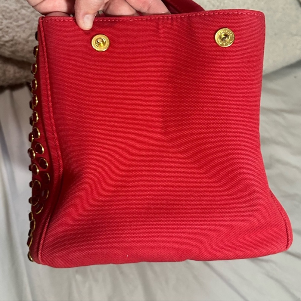 100% Auth. Prada Canapa Red Studded Bijoux Bag - Picture 5 of 14